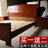 实木床1.8米橡木双人床1.5米高箱储物床雕花婚床简约中式实木家具