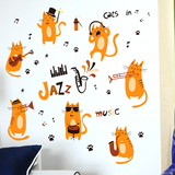 可移除墙贴纸小猫卡通可爱儿童房间创意音乐卧室墙壁装饰动物贴画