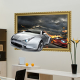 3d立体墙贴纸贴画客厅背景墙壁纸装饰品美式汽车跑车个性创意画框