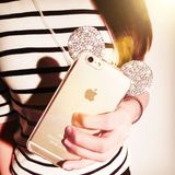 iPhone6S手机壳硅胶软米奇耳朵苹果6 plus保护套镶水钻5S带挂绳潮
