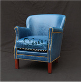 新古典美式复古做旧单人沙发 英伦风皮艺休闲沙发椅 老虎椅
