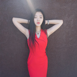 Lin同款 几何缺口设计 露背曲线美感 Red修身连衣裙