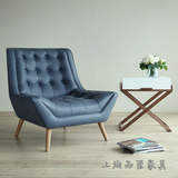 新款简约现代时尚皮艺单人沙发椅美式实木拉扣休闲椅会所接待沙发