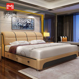 皮床简约现代1.8米/2米双人床榻榻米床真皮床创意个性软床储物床