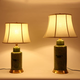 客厅卧室陶瓷台灯全铜美式绿色圆柱地中海乡村复古中式装饰床头灯