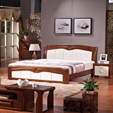 现代中式实木床1.8 储物床 气压高箱 橡木双人床1.5 白色 胡桃色