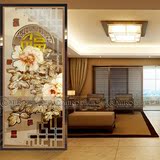 中式风格雕刻艺术玻璃隔断屏风 玄关柜双面效果玉兰花香现代简约