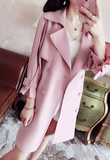 兔子的口袋2016秋装新款 粉色灯笼袖风衣系带收腰中长款外套女