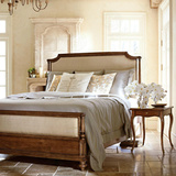 美式乡村实木软包床欧式复古做旧橡木双人床1.8米地中海风格大床