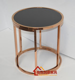 现代简约角几钢化玻璃沙发边几不锈钢小茶几圆形可移动宜家小桌子
