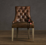 美式皮质餐椅仿古做旧皮质餐椅实木休闲椅，新古典书椅欧式咖啡椅