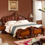 特价欧式真皮床1.8米实木雕花储物婚床奢华美式皮艺床双人床软床