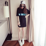 2016夏季新款韩国短袖字母胖mm宽松白色T恤女中长款印花大码女装