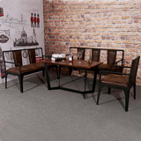 美式复古铁艺沙发桌椅套件咖啡厅沙发椅组合实木茶几客厅泡茶桌椅