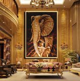 纯手绘油画东南亚泰式风格金箔画正品居家装饰客厅玄关挂画大象