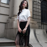 维希2016年夏季新款韩版修身显瘦上衣中长款时尚白色短袖衬衫女潮