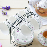 乐尚雅居家陶瓷玻璃花茶壶 高档英式下午茶茶杯 咖啡杯含架子包邮