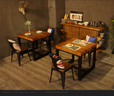 实木西餐厅桌椅 复古咖啡厅休闲桌 铁艺创意奶茶甜品店桌椅组合
