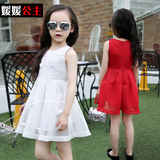 2015款夏季童装中大童娃娃领裙子 韩版儿童短袖女童公主连衣裙