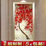 欧式手绘厚油红色发财树油画家居走廊玄关竖版装饰画过道抽象挂画