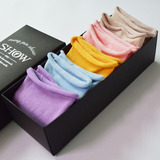 五双礼盒装纯棉袜子女糖果色中筒卷边松口袜夏季孕妇月子堆堆短袜