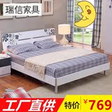瑞信简约现代单双人床1.5/1.8米套房板式床实木颗粒板婚床带床垫