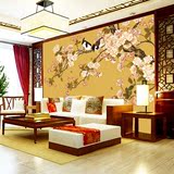 电视背景墙纸客厅古典 3D立体中式壁纸 大型壁画墙布无缝手绘花鸟