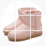 秋冬皮面雪地靴PU短靴女平底短筒女鞋学生粉色加厚防水防滑女靴子