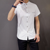 夏季韩版GXG 短袖衬衫商务休闲修身大码男装青年潮流半袖纯色衬衣