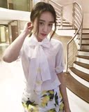 IT代购 2016夏季新品小雏菊真丝短袖上衣衬衫+柠檬印花半裙套装女