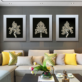 幸福树客厅现代简约三联装饰画立体浮雕竖版玄关挂画沙发背景墙画