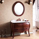 欧式浴室柜组合卫浴柜仿古橡木浴室柜落地美式红实木洗脸台带镜子