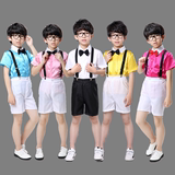 六一儿童合唱服装男童演出服短袖背带裤小学生幼儿主持人服装黑裤
