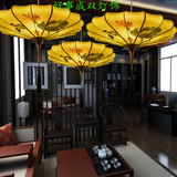新中式仿古吊灯 餐厅火锅店茶楼梯过道布艺手绘荷花创意灯笼宫灯