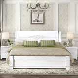 艺乐薇 白色全实木床1.8米双人床1.5现代中式雕花婚床高箱储物床