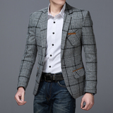 男士2016春季薄款西服韩版青年修身西装商务格子立领男装英伦外套