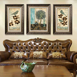 美式乡村装饰画 客厅沙发现代挂画 卧室床头花鸟三联有框墙壁画