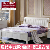 实木床简约现代中式橡木床单双人1.8米床 加厚木制婚床高箱储物床