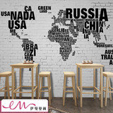 复古白砖纹大型壁画个性立体字母壁纸客厅餐厅酒吧3D世界地图墙纸
