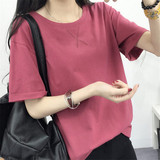 夏季纯色t恤女式短袖纯棉宽松简约韩国版学生上衣大码半袖体恤衫