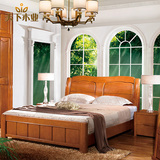 现代中式全实木床卧室储物床1.8米双人床橡胶橡木婚床简约公主床