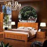 现代中式全实木床简约储物床1.8米双人床橡胶橡木婚床卧室公主床