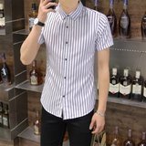 2016夏季男士短袖衬衫韩版修身条纹青年格子宽松商务休闲衫衣青年
