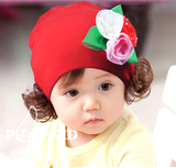 纯棉婴儿帽子春秋季0-3-6-12个月 女宝宝假发帽公主帽儿童套头帽