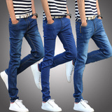 2016夏季设计款牛仔裤男小脚弹力修身款显瘦韩版青少年薄款长裤子