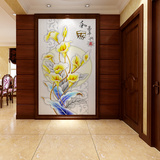 现代中式3D立体玄关墙纸 客厅走廊餐厅背景墙壁纸 大型壁画马蹄莲