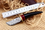 日本进口大马士革钢直刀户外随身生存牛角手工锻打刀香刀收藏小刀