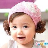 婴儿假发发带 露头顶帽子 3个月宝宝蕾丝公主帽 头饰 发饰 头带韩