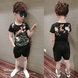 男童T恤童装2016新款夏款黑色体恤上衣 宝宝儿童韩版短袖打底衫潮