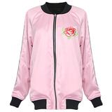 ANM定制 刺绣棒球服外套女重工玫瑰花绣花两面穿粉色夹克短款韩版